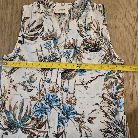 Elie Tahari Ivory Floral Pattern Sleeveless 100% Linen Dress Woman Size S - Picture 5 of 9